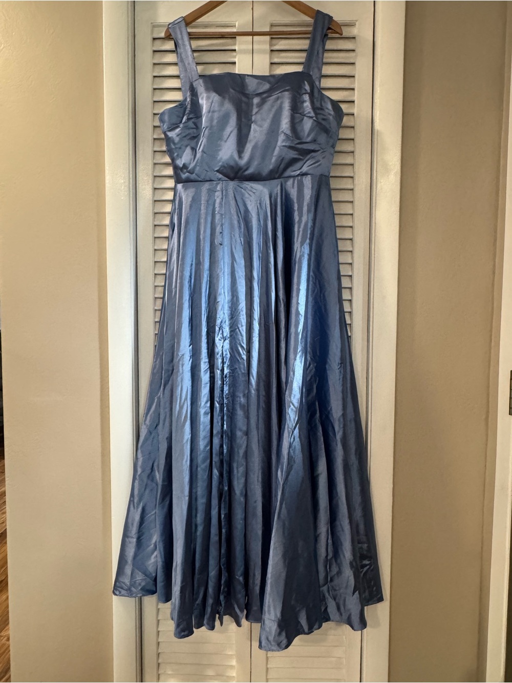 Satin Light Blue Maxi Dress with Wide Straps